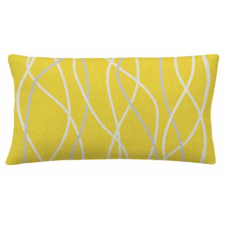 Judy Ross Textiles Hand-Embroidered Chain Stitch Streamers 14x24 Throw Pillow yellow/cream/ice